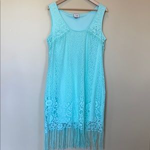 Beige by eci Mint Green Fully Lined Fringe Dress